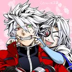  1girl ahoge blazblue bodysuit cape eyepatch haruyoshi heterochromia nu-13 ragna_the_bloodedge silver_hair smile 