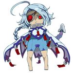  ahoge blazblue bodysuit cape chibi eyepatch jerun nu-13 red_eyes silver_hair 