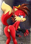  anus bbmbbf bent_over big_breasts blue_eyes breasts brown_hair butt canine female fiona_fox fox hair looking_at_viewer looking_back mammal nude pussy sega smile solo sonic_(series) 