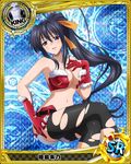  breasts card_(medium) chess_piece christmas cleavage gloves hair_ribbon hand_on_own_chest high_school_dxd himejima_akeno king_(chess) large_breasts navel official_art ponytail red_gloves ribbon santa_costume solo thighhighs torn_clothes torn_legwear trading_card 