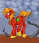  big_macintosh_(mlp) blonde_hair butt cloud cutie_mark equine freckles friendship_is_magic gray_sky green_eyes hair horse male mammal misukitty my_little_pony outside pony sky solo spanked thorn thorns vine 