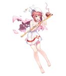  1girl amagai_tarou bangs bare_legs barefoot breasts dress feet fire_emblem fire_emblem_heroes fire_emblem_if full_body highres holding nintendo official_art pink_hair red_eyes sakura_(fire_emblem_if) shiny shiny_hair short_dress short_hair sidelocks small_breasts solo toes towel towel_around_neck towel_on_head 
