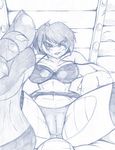  anthro big_breasts breasts clothed clothing female hair lizard looking_at_viewer monochrome navel panties reptile scalie skimpy solo underwear yawg 
