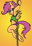  anibaruthecat clothed clothing colored cub dancing equine female feral friendship_is_magic gradient_background hair horse looking_at_viewer mammal monochrome my_little_pony pegasus pole pole_dancing pony scootaloo_(mlp) skimpy smile solo toony wings young 
