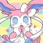  ambiguous_gender blue_eyes blush bow canine eeveelution hair_bow looking_at_viewer mammal nanikoulei nintendo open_mouth pok&#233;mon pok&eacute;mon solo sylveon video_games 