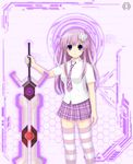  d-pad d-pad_hair_ornament gabriel_grayford hair_ornament long_hair necktie nepgear neptune_(series) purple_eyes purple_hair school_uniform solo striped striped_legwear sword thighhighs weapon 