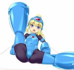  artist_request blonde_hair blue_eyes blush bodysuit cameltoe helmet highres latex leg_up nanakagi_satoshi ponytail rokko-chan rokko-chan_(character) spread_legs 