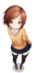  brown_hair flower hair_flower hair_ornament loafers orange_shirt original perspective pink_eyes school_uniform shirt shoes short_hair skirt smile solo standing sweater thighhighs zettai_ryouiki zizi_(zz22) 