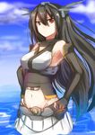  bad_id bad_pixiv_id bare_shoulders black_hair breasts elbow_gloves fingerless_gloves gloves headgear kantai_collection long_hair medium_breasts nagato_(kantai_collection) red_eyes solo tenken_(gotannda) 