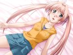  1girl bed binetsu_kyoushi_cherry blush game_cg pink_hair twintails yamane_masahiro yorii_kiyoka zyx 