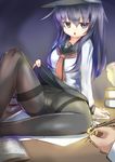  admiral_(kantai_collection) akatsuki_(kantai_collection) bad_id bad_pixiv_id black_legwear crotch_seam hat kantai_collection long_hair military military_uniform naval_uniform panties panties_under_pantyhose pantyhose purple_eyes purple_hair school_uniform serafuku skirt skirt_lift solo_focus tenken_(gotannda) thighband_pantyhose underwear uniform 