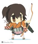  bad_id bad_pixiv_id bow_(weapon) brown_eyes brown_hair chameleon_man_(three) chibi flat_color hiryuu_(kantai_collection) kantai_collection short_hair twintails weapon 