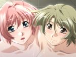  2girls binetsu_kyoushi_cherry blush collarbone game_cg green_hair kanai_mamiko multiple_girls nude pink_hair yamane_masahiro yorii_kiyoka zyx 