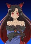  animal_ears bare_shoulders blush brown_hair fur imaizumi_kagerou kugata1 long_hair red_eyes solo touhou 