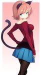  animal_ears bare_shoulders blue_eyes brown_hair cat_ears cat_tail hand_on_hip looking_back original pantyhose short_hair skirt solo tail zizi_(zz22) 