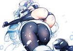  ass bad_id bad_pixiv_id blue_eyes carrying elbow_gloves gloves green_eyes hood hujimogeo long_hair looking_back multiple_girls original panties panties_under_pantyhose pantyhose piggyback purple_hair sketch thighhighs underwear white_hair work_in_progress 