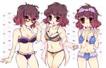  blue_bra blue_panties blush bow bow_bra bow_panties bra breasts brown_eyes brown_hair cleavage glasses himako_(neko_no_negura) lace lace-trimmed_bra lace-trimmed_panties lineup medium_breasts multiple_girls navel panties purple_bra purple_panties short_hair underwear underwear_only yellow_bra yellow_panties 