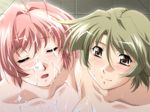  2girls binetsu_kyoushi_cherry blush collarbone game_cg green_hair kanai_mamiko multiple_girls nude penis pink_hair yamane_masahiro yorii_kiyoka zyx 