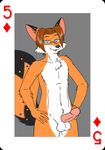  &#9830; canine card erection fox fur hair looking_at_viewer male mammal nude orange_fur penis plain_background playing_card smsfoxx solo steve_(smsfoxx) 