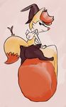  black_fur black_skin braixen canine fennec fox fur looking_back magic_user mammal nintendo pienji plain_background pok&#233;mon pok&eacute;mon red_nose red_skin solo stick video_games witch wizard_hat wood yellow_fur yellow_skin 