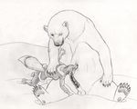  anthro_on_feral balls bear bestiality boots canine claws clothing coat fangs female feral forced fox fur_trim greyscale heterochromia interspecies male mammal monochrome pants parka pawpads penis polar_bear precum sheath size_difference snow straight strega traditional_media 
