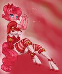  anthro anthrofied bell blue_eyes boots bow breasts cleavage clothed clothing equine female friendship_is_magic hair horse looking_at_viewer mammal misukitty my_little_pony pink_hair pinkie_pie_(mlp) pony red_theme ribbons smile socks 