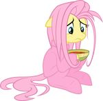  bowl clothing equine female feral fluttershy_(mlp) food friendship_is_magic frown fur green_eyes hair horse long_hair mammal my_little_pony onesie pegasus pink_hair plain_background pony solo soup wings yellow_fur zacatron94 