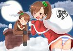  animal_costume bell brown_hair chimney closed_eyes fuku_d futami_ami futami_mami gloves grin hair_bobbles hair_ornament idolmaster idolmaster_(classic) looking_at_viewer moon multiple_girls open_mouth panties pantyshot ponytail red_eyes red_gloves reindeer_costume santa_costume siblings side_ponytail sisters smile snow snowman striped striped_panties thighhighs twins underwear 