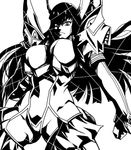  1girl boots breasts gao_(naodayo) gloves highres junketsu kill_la_kill kiryuuin_satsuki long_hair monochrome thigh_boots thighhighs weapon 