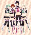  1boy 3girls animal_ears black_legwear boots cat_ears gumi highres irono_yoita lily_(vocaloid) master meiko multiple_girls navel project_diva project_diva_(series) project_diva_2nd thighhighs v vocaloid 