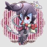  bad_id bad_pixiv_id bare_shoulders blue_skin chibi detached_sleeves hair_over_one_eye leviathan_(skullgirls) long_skirt red_eyes rin10 side_ponytail skirt skullgirls smile solo squigly_(skullgirls) stitched_mouth stitches striped zombie 
