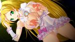  1girl areolae blonde_hair breasts cure_rhythm dress erect_nipples female green_eyes highres hiiaru huge_breasts long_hair minamino_kanade nipples open_mouth panties precure puffy_nipples saliva shiny shiny_skin suite_precure torn_clothes underwear very_long_hair 