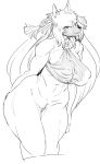  2018 anthro big_breasts big_butt black_nose bottomless breasts butt canid canine canis clothed clothing collar crotch_tuft ear_piercing feda:_the_emblem_of_justice female fur grin hair hi_res kemono looking_at_viewer mammal monochrome muscular muscular_female nipple_bulge piercing shelly_laqusomacus simple_background sindoll smile solo thick_thighs video_games voluptuous white_background wide_hips wolf 
