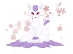  ambiguous_gender claws fur looking_at_viewer mienshao nasi0505 nintendo pink_eyes pink_nose plain_background pok&#233;mon pok&eacute;mon purple_fur raised_tail sitting solo toe_claws video_games white_background white_fur 