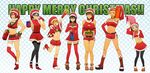  belt black_hair blue_eyes blue_hair boots breasts brown_hair christmas cleavage dress flat_chest free! full_body genderswap genderswap_(mtf) gift hat hazuki_nagisa high_heels highres james_(artist) large_breasts long_hair matsuoka_rin merry_christmas midriff mikoshiba_seijuurou mole mole_under_eye multiple_girls nanase_haruka_(free!) navel nitori_aiichirou one_eye_closed open_mouth orange_hair pantyhose red_dress red_eyes red_hair ryuugazaki_rei santa_costume santa_hat short_hair shorts silver_hair skirt smile tachibana_makoto thighhighs yellow_eyes 