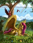  arthropod avian bear bird blue_eyes butterfly cliff cloud cutie_mark equine female flower fluttershy_(mlp) flying forest friendship_is_magic grass hair horse insect lagomorph lying mammal mountain my_little_pony ouside outside parrot pegasus pink_hair pony rabbit rabbiy rainbow rainbow_dash_(mlp) sky tree tsitra360 wings 