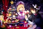  black_hair blonde_hair blueberry brown_eyes brown_hair candle candy candy_cane christmas christmas_stocking closed_eyes cup cupcake curtains dress drinking_glass flower food fruit gift gloves hair_ribbon hat hat_ribbon macaron maribel_hearn mont_blanc_(food) multiple_girls parfait ribbon rose short_hair smile snow snowman sofy star strawberry table tablecloth tiered_tray toast_(gesture) touhou usami_renko wine_glass 