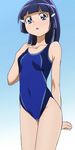  aoki_reika blue_hair blush competition_swimsuit eyelashes gradient gradient_background hair_ornament hairclip long_hair looking_at_viewer manji_(tenketsu) one-piece_swimsuit open_mouth precure simple_background smile_precure! solo standing swimsuit white_background 
