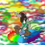  bowl brown_hair cloud collours colorful dreadlocks drugs exhale fly flying fur grey_fur hair invalid_tag male mammal marijuana marsupial opossum pot psychedelic rainbow red_eyes sitting smoke thorntail 