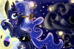  absurd_res blue_eyes blue_fur blue_hair canine carligercarl crown cutie_mark equine female feral friendship_is_magic fur hair hi_res horn horse mammal moon mouth_hold my_little_pony paintbrush painting planet pony princess_luna_(mlp) solo winged_unicorn wings 