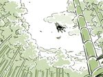  antennae bamboo bamboo_forest cape comic flying forest mitsumoto_jouji monochrome nature short_hair silent_comic solo touhou wriggle_nightbug 