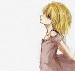  bare_shoulders blonde_hair blue_eyes dress empty_eyes expressionless kagamine_rin looking_up lowres parted_lips short_hair sketch solo toto_momoko vocaloid 