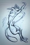  drawing feral frog greninja human long_tongue looking_at_viewer mammal monochrome muscles nintendo open_mouth paper pecs plain_background pok&#233;mon pok&eacute;mon pose shadow sketch stretching tongue tongue_out tu-re video_games water webbed_feet webbed_hands 