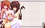  animal_ears bow breasts brown_hair candy cassini_m_bisuko cat_ears cat_tail food hat highres large_breasts lollipop long_hair looking_at_viewer mia_flatpaddy multiple_girls orange_eyes original pink_hair purple_eyes shia_flatpaddy syroh tail thighhighs wallpaper white_legwear widescreen 