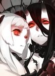  92m airfield_hime battleship_hime black_hair demon_girl glowing glowing_eyes horns kantai_collection long_hair looking_at_viewer multiple_girls oni_horns open_mouth pale_skin parted_lips red_eyes shinkaisei-kan white_hair 