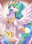  collaboration crown cutie_mark equine female feral friendship_is_magic fur hair horn horse jewelry long_hair mammal multi-colored_hair my_little_pony pony pony-slayer princess_celestia_(mlp) purple_eyes solo tiaamaito white_fur winged_unicorn wings 