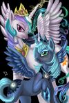  blue_fur blue_hair crown cutie_mark duo equine female feral friendship_is_magic fur green_eyes hair horn horse jewelry long_hair mammal multi-colored_hair my_little_pony pony pony-slayer princess_celestia_(mlp) princess_luna_(mlp) purple_eyes white_fur winged_unicorn wings 