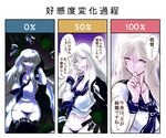  bad_id bad_nicoseiga_id bikini_bottom breasts cannon glowing glowing_eyes green_eyes hand_on_own_chin highres kantai_collection karakure_(kamo-nanban) large_breasts long_hair navel no_pants one_eye_closed pale_skin school_uniform serafuku shinkaisei-kan silver_hair smile ta-class_battleship teeth thighhighs translated 