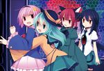  animal_ears black_hair black_wings blush bow braid cat_ears eyeball hair_bow hairband hat hat_ribbon heart hug hug_from_behind kaenbyou_rin kazeharu komeiji_koishi komeiji_satori long_hair multiple_girls open_mouth pink_skirt purple_eyes purple_hair red_eyes red_hair reiuji_utsuho ribbon short_hair siblings sisters skirt third_eye touhou twin_braids wings 