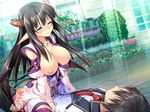  1girl black_hair blush breasts clothed_sex erect! euphoria_trinity eyes_closed game_cg nipples piromizu sex trinity_euphoria vaginal 